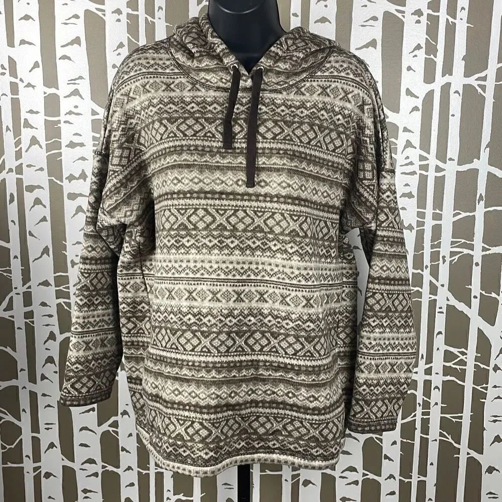 Ralph Lauren Active Printed Fleece Hooded Pullover Top 2X Brown, Tan, Cream